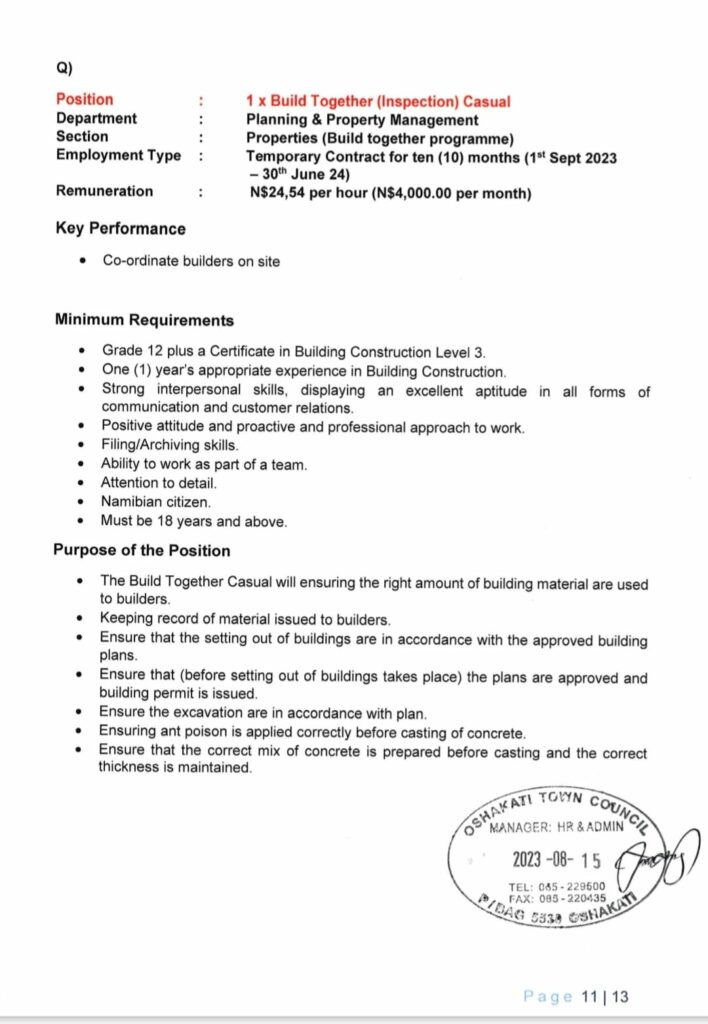 Oshakati Town Council Vacancies 12