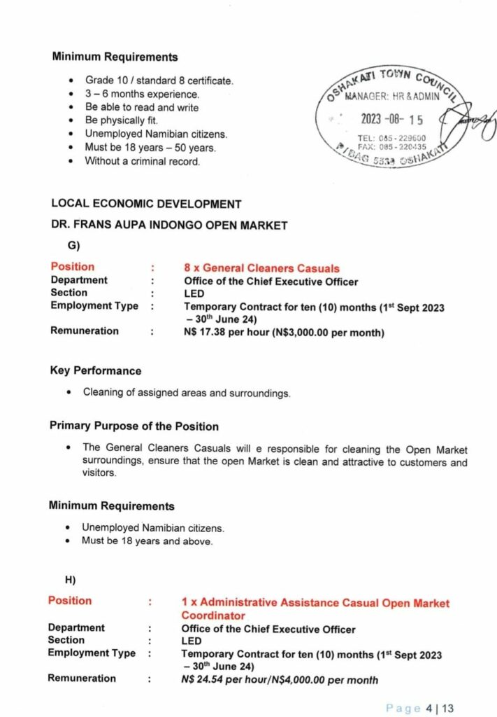 Oshakati Town Council Vacancies 3